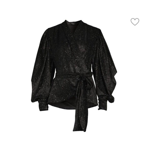 PatBO Size M Womens Long Sleeves Wrap Blouse Black Metallic New Without Tags - Picture 5 of 12